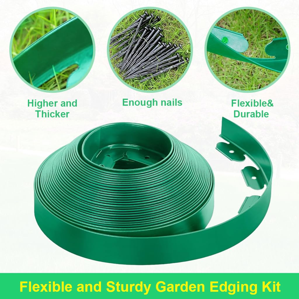 HASTHIP Garden Edging Border for Flower Beds with 32.8ft Length and 30 Nails | UV-Resistant Green Trim