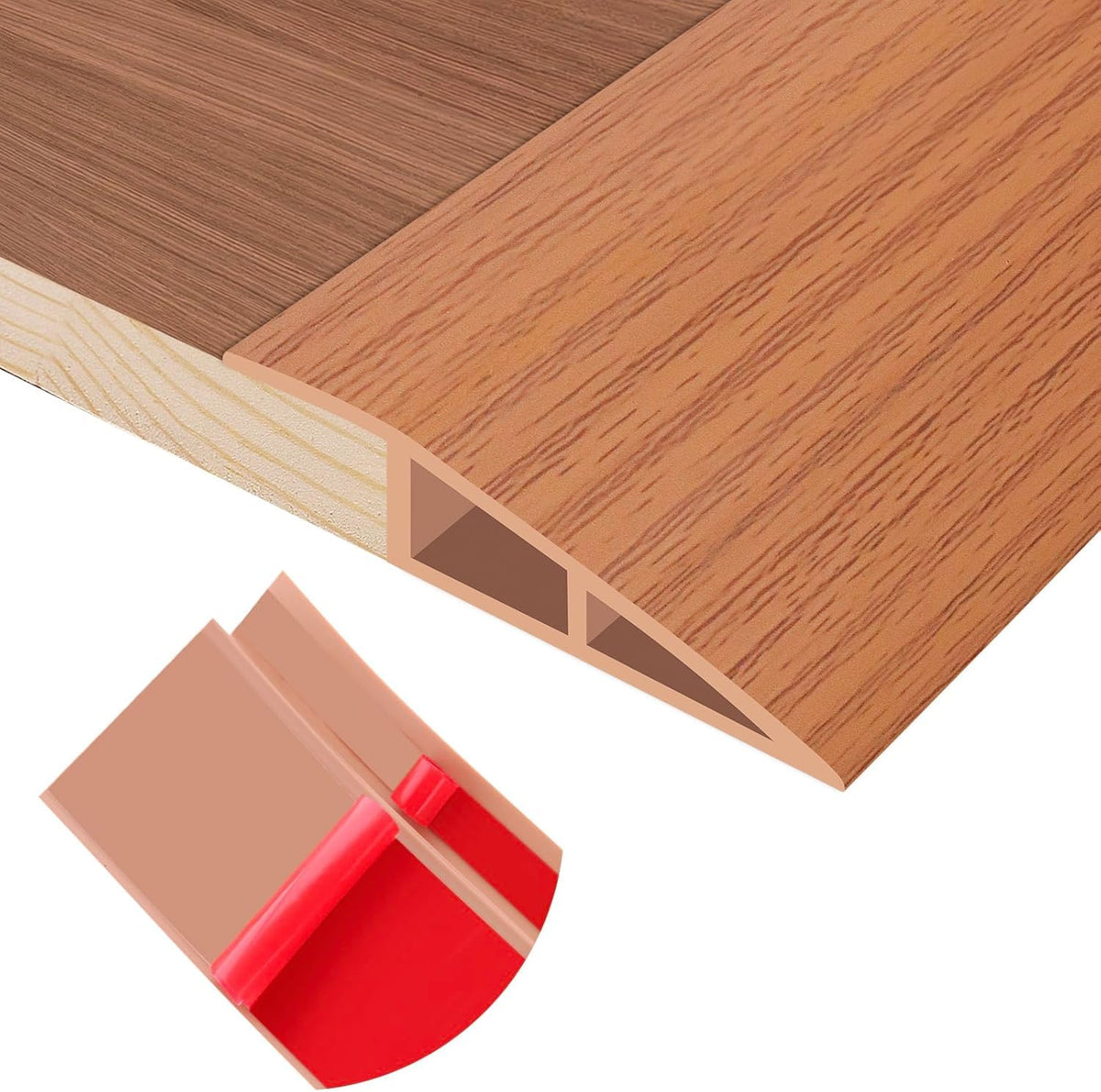 HASTHIP® Wooden Floor Gap Trim Strip 3.3FT PVC Transition Strip for 1-10mm Depth, Simulation Wood Grain Design, Peel and Stick Self Adhesive Edge Smoother Trim for Gaping Height Difference