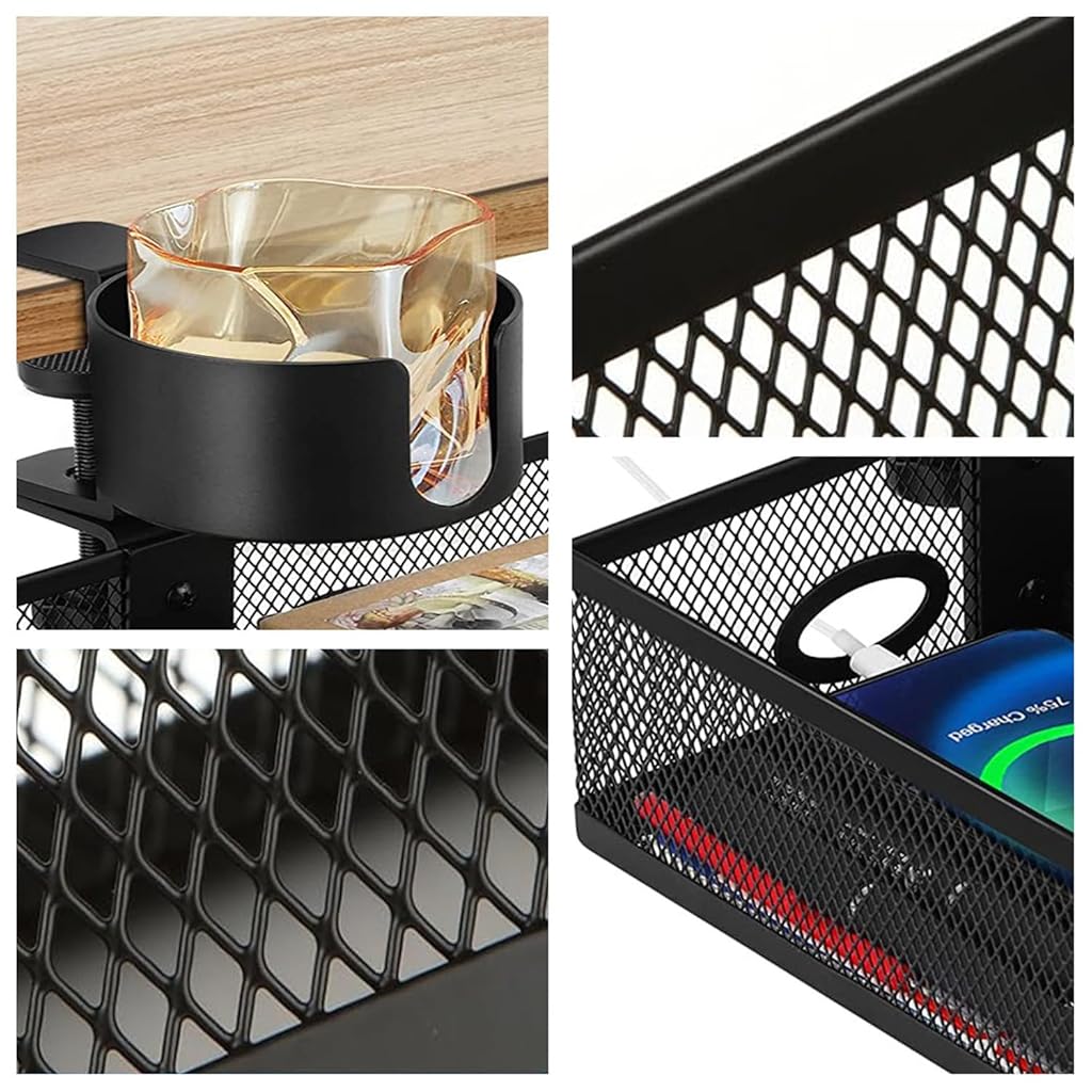 HASTHIP® Black 360-Degree Under Desk Organizer with Cup Holder