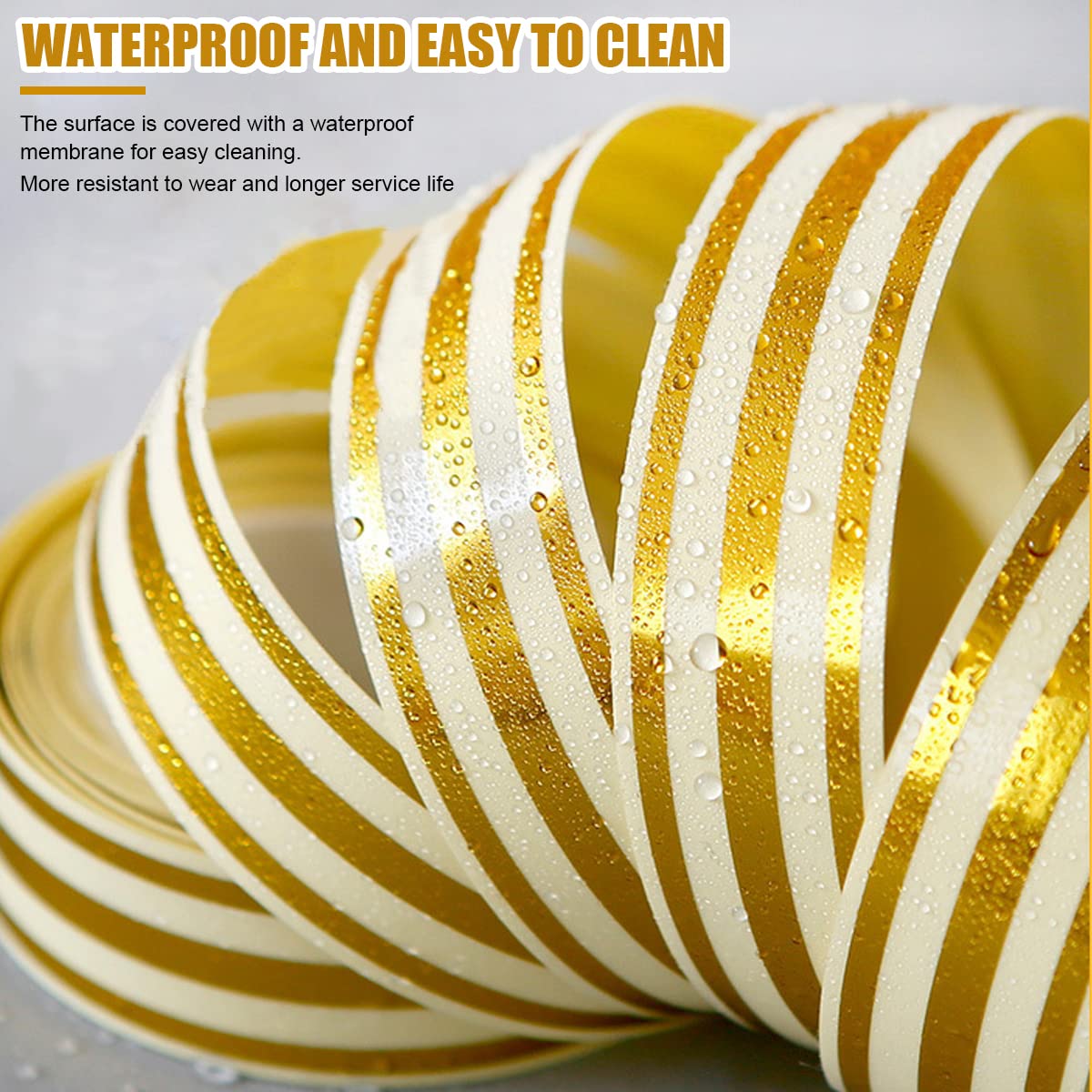 HASTHIP Tile Gap Tape for Home Decoration with Self Adhesive Waterproof PVC 2.5cm x 5m | Golden Foil Finish 3 pcs