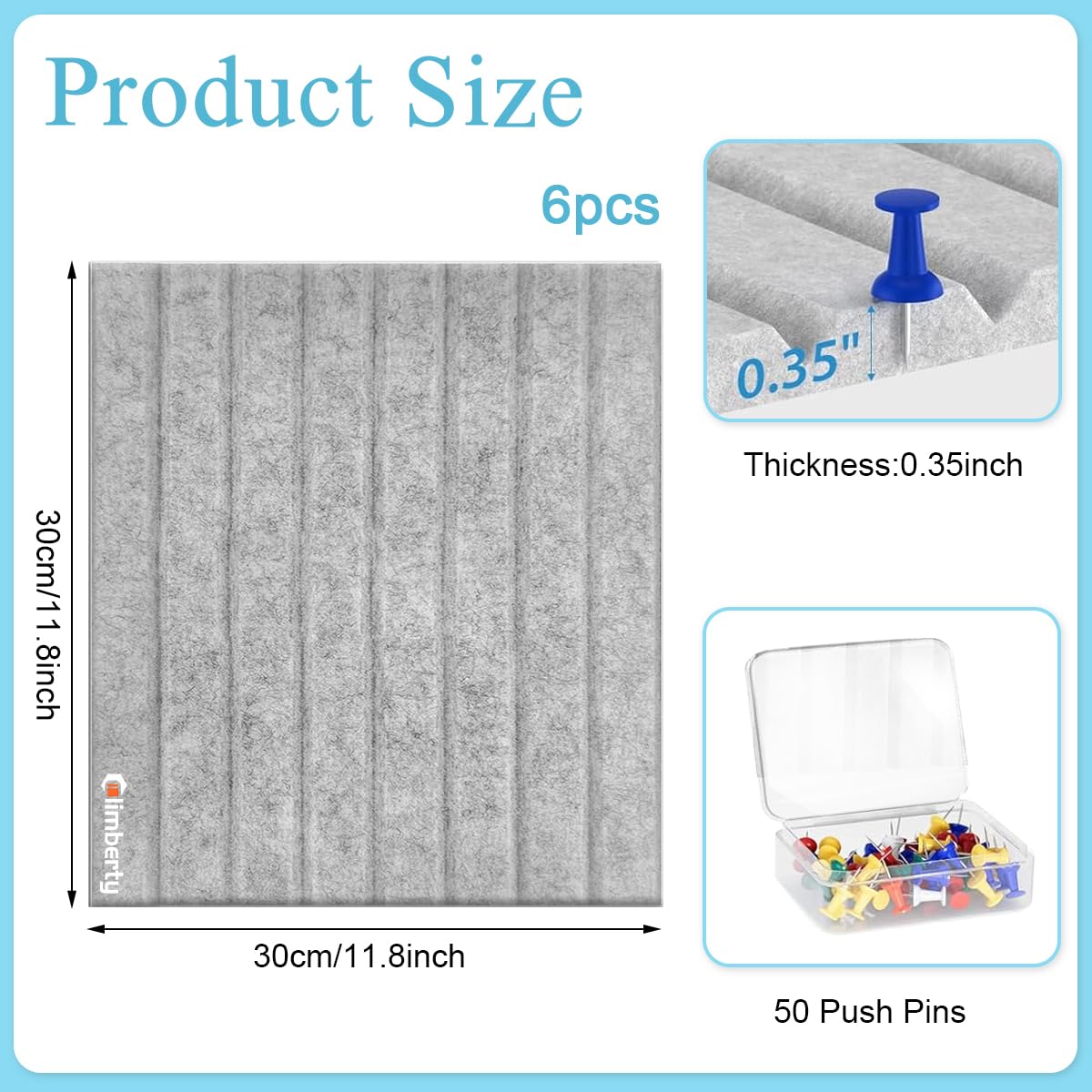HASTHIP® 6Pcs Felt Bulletin Board Vision Board,30x30cm Self-Adhesive Wall Boards with 50pcs Drawing Pins,Felt Message for Paste Notes Photos Schedules (Grey)