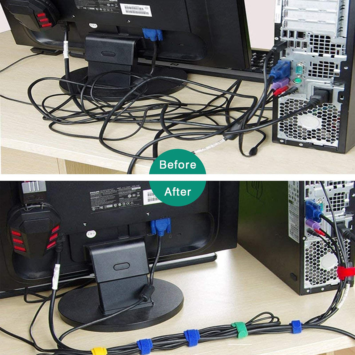 HASTHIP Cable Ties for Cable Management with Hook and Loop Design 30 pcs 15 cm Nylon | 5 Colors