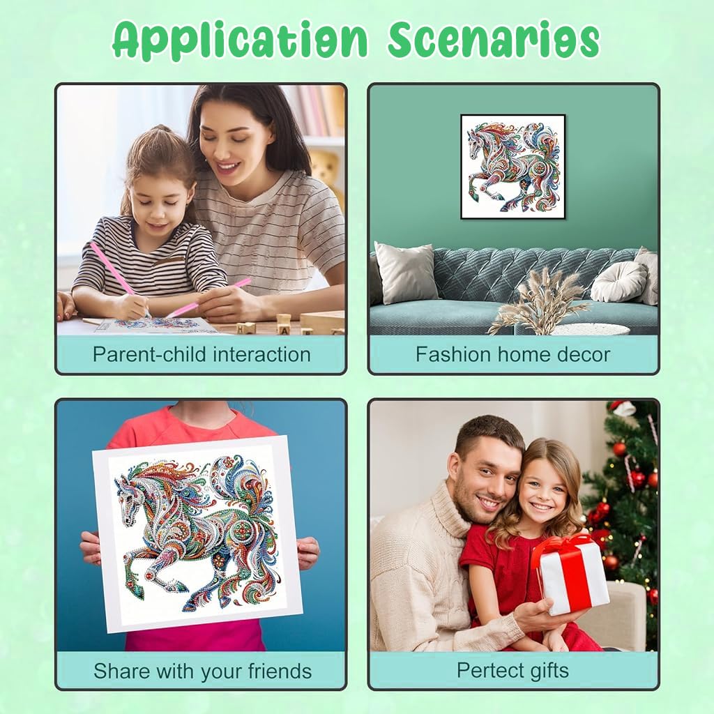 HASTHIP® 5D Diamond Painting Kit - Three-dimensional Diamond Painting, Aesthetic Dazzling Diamond Painting Home Decor DIY Diamond Painting Art Kit with Accessories and Tools, 12x12 Inches (Horse)