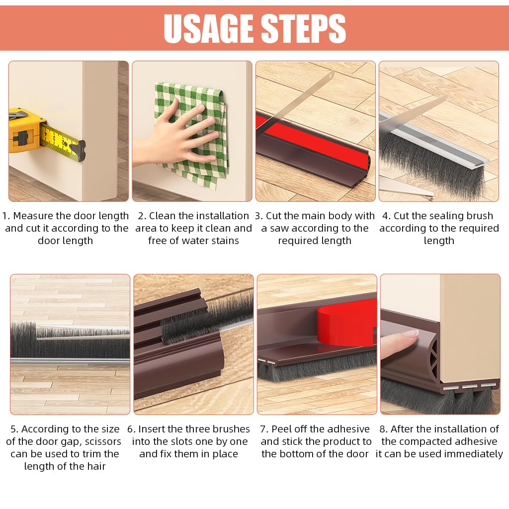 HASTHIP Door Draft Stopper 35 Inch for Interior and Exterior Doors with Brush Seal | Self Adhesive PVC Noise and Dust Blocker