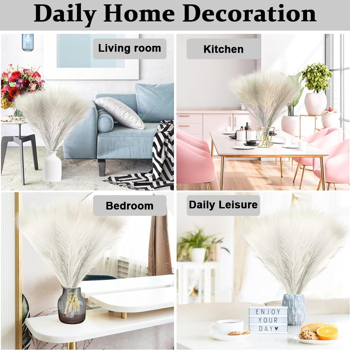 HASTHIP Faux Beige Pampas Grass Decor for Vase Filler and Home Display 20PCS 18in | Elegant Artificial Floral for Wedding and Farmhouse Rooms
