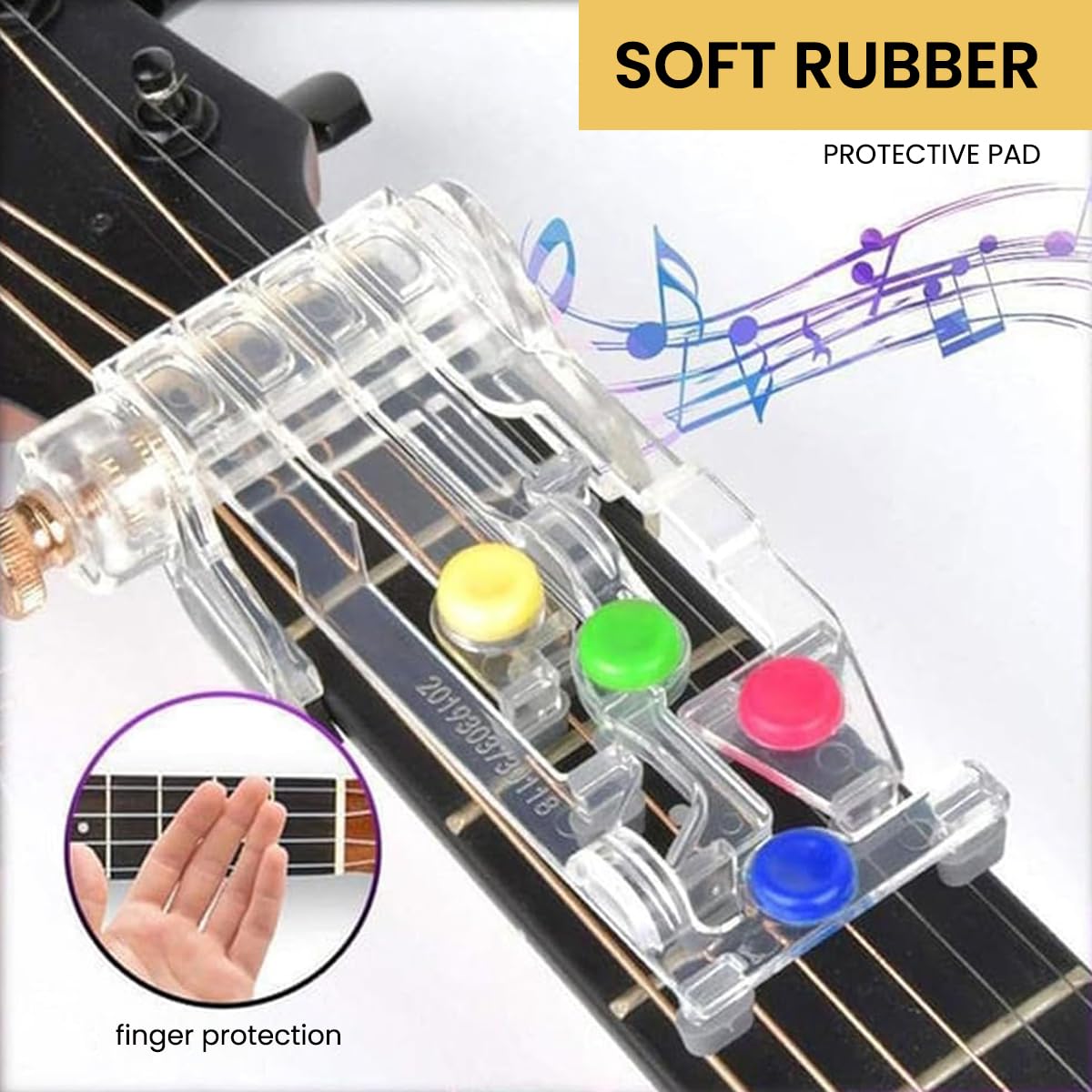 HASTHIP Guitar Chord Learning Tool for Beginners with Clip-On Presser and 12.5 x 7.5 cm Ergonomic Design | Pain-Free Practice Aid for Indian Youth