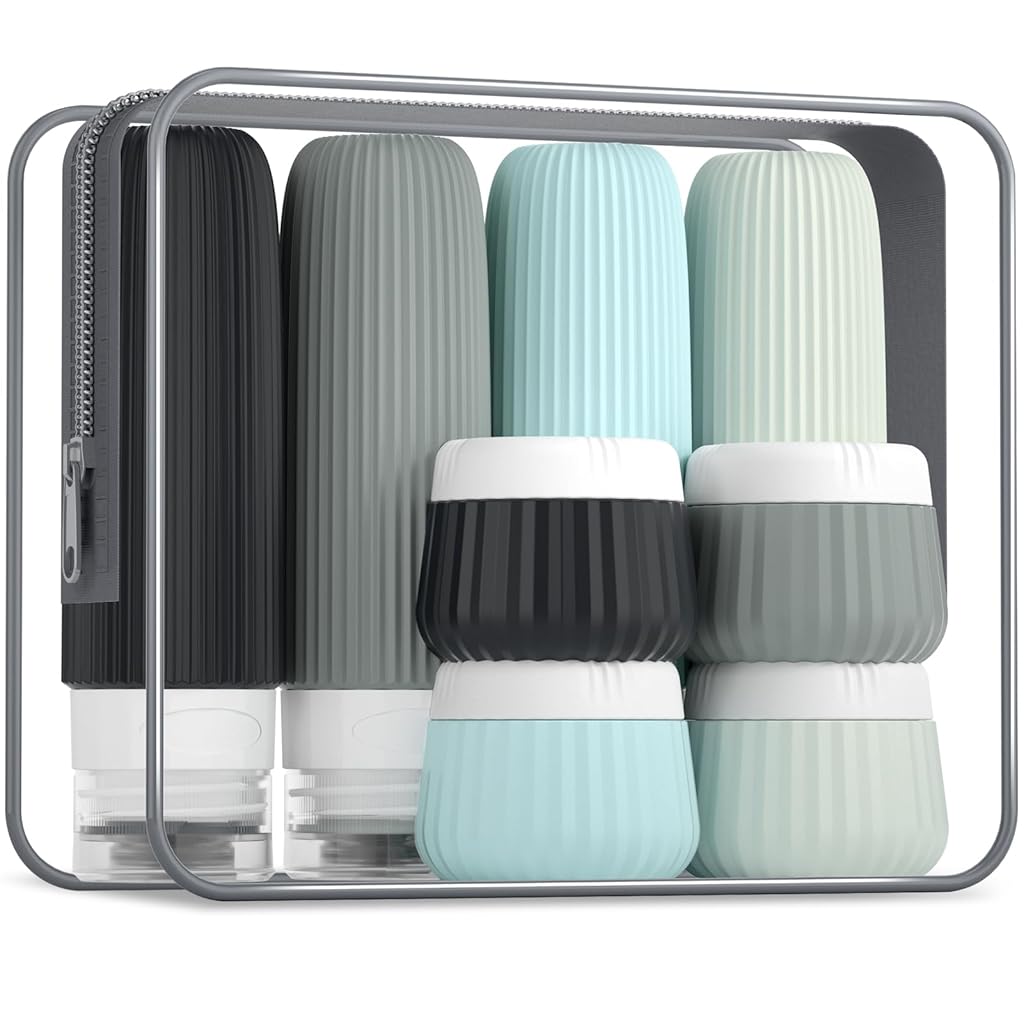 HASTHIP® 8Pcs Travel Bottles 90ml /40ml Silicone Toiletries Bottles Face Cream Jars Bottle Leakingproof Refillable