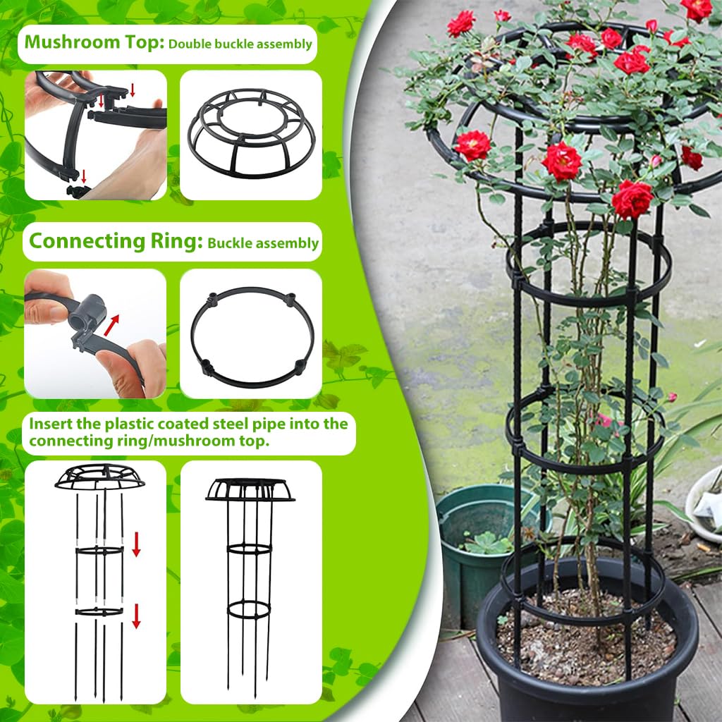 HASTHIP Plant Support Sticks for Indoor and Outdoor Plants with 45cm Fiberglass Rods | 10Pcs Set with Snap On Fixing Rings