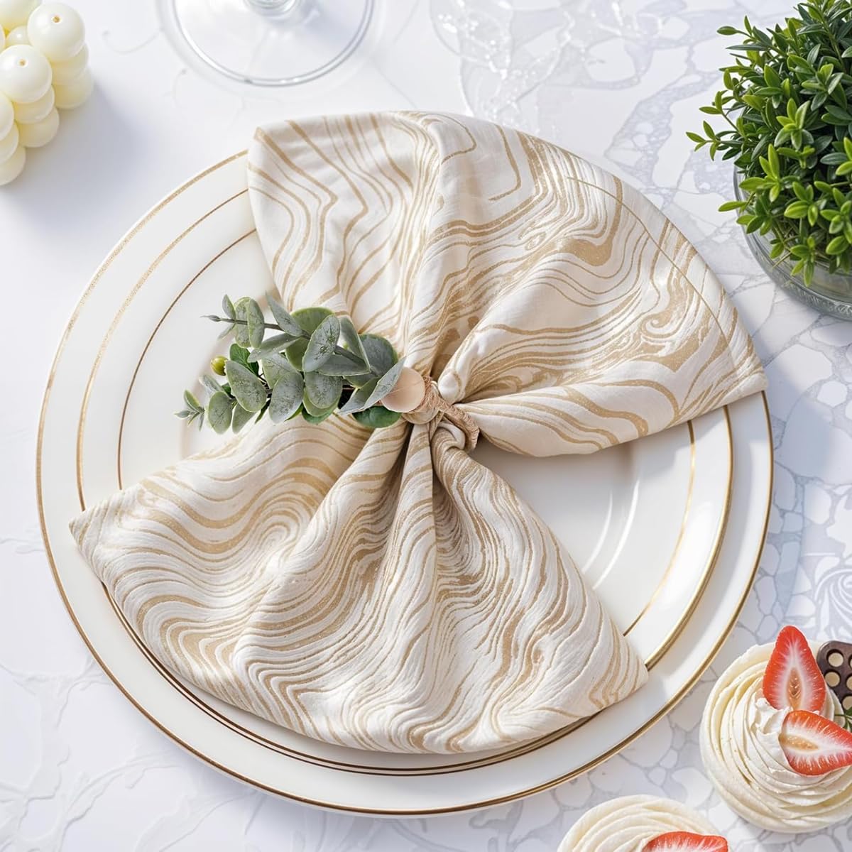 HASTHIP Napkin Rings for Weddings and Christmas featuring Eucalyptus Leaf and Hemp Rope | 6Pcs Rustic Table Holders