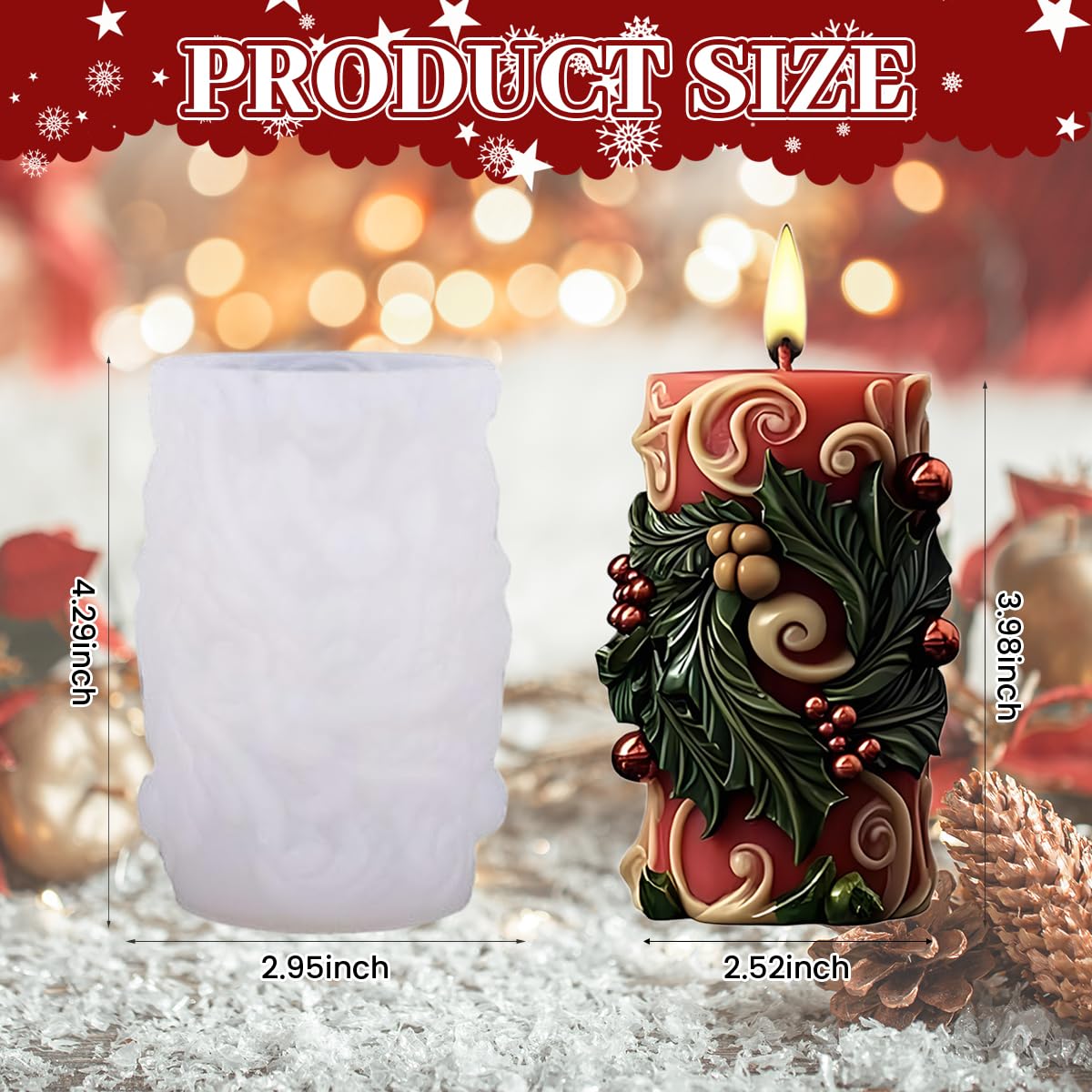 HASTHIP Christmas Candle Silicone Molds for DIY Candle Making featuring 64 x 65 x 101 mm Design | Flexible Non Stick Mold for Holiday Crafts and Gifts