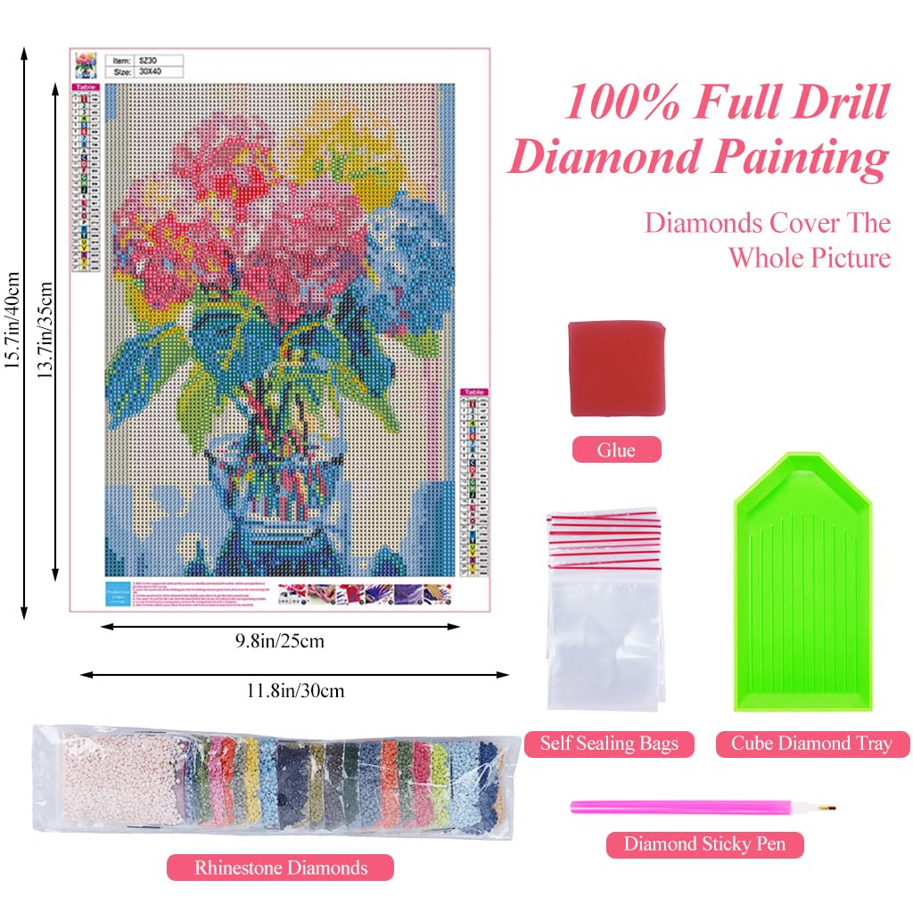 HASTHIP Diamond Painting Art Kit for Relaxing DIY Craft | 12x16 inch Hydrangea Wall Decor