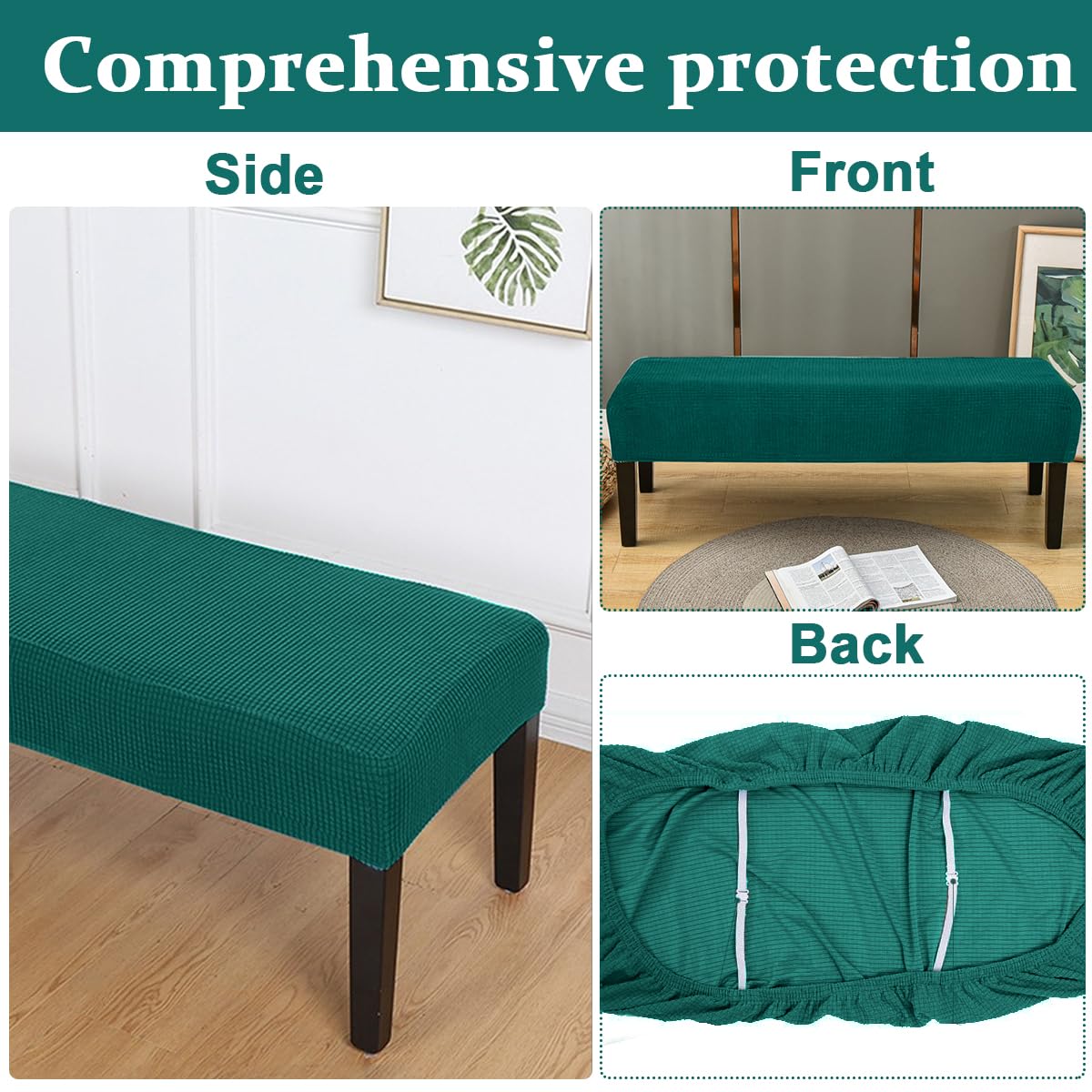 HASTHIP Bench Cover for Dining Room Benches 42–55 in with Stretch Jacquard Fabric | Blue Washable Protector