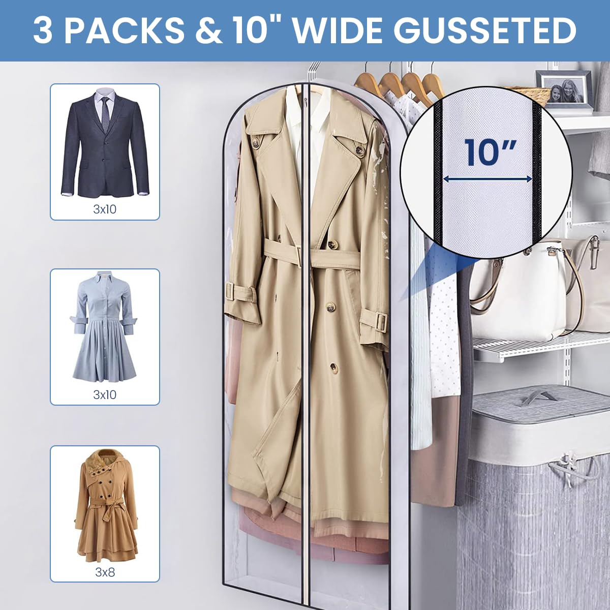 HASTHIP Clear Garment Bags for Hanging Clothes with 22×40 in Capacity and Vinyl Material | Closet and Travel Storage