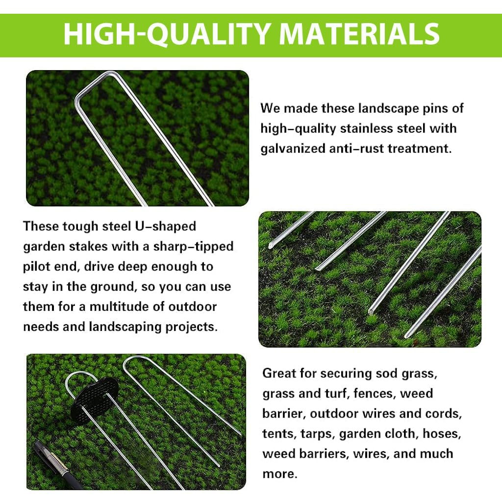 HASTHIP Metal U Pins for Landscaping and Artificial Grass with 50 Holders & Puller 7.87 in