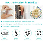 HASTHIP Peacock Metal Wall Clock for Home Décor with Silent Quartz Movement and 15 Inch Design