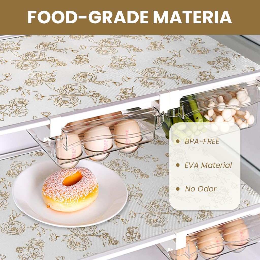 HASTHIP® 45cm x 300cm Non Adhesive Drawer Liner Gold Floral Thickened Shelf Liner Paper Strong Non-Slip Easy to Clean for Tool Box Refrigerator with Small (Random)