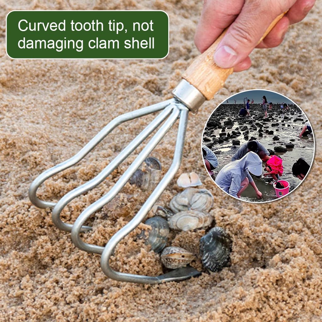 HASTHIP Gardening Rake for Lawn and Soil Maintenance with Ergonomic Wooden Handle 10.6 in Stainless Steel Head