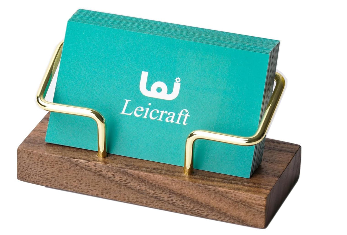 HASTHIP® Personalized Wooden Business Card Holder for Desk, Custom Engraved Card Case Display with Name or Logo, Elegant Walnut Office Organizer Gift for Men & Women (Black Bronze)