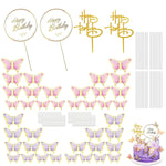 HASTHIP Butterfly Cake Toppers for Birthday Decoration with 40pcs Set and Dual Topper | Pink and Purple Reusable Designs