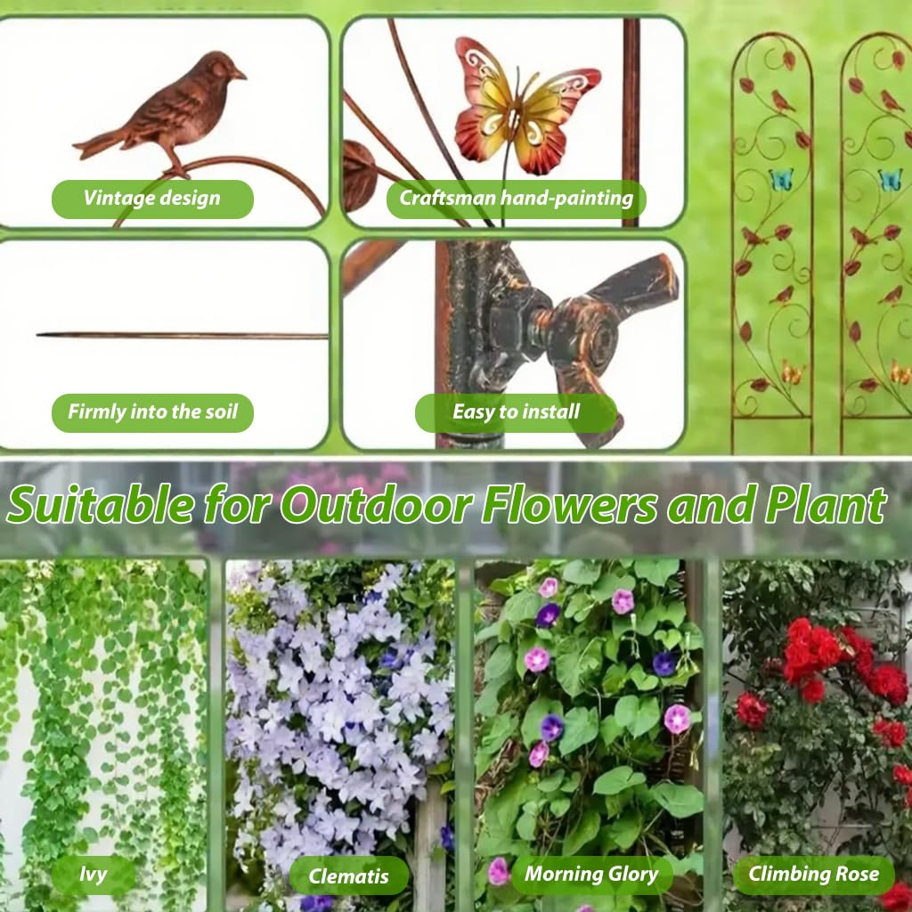 HASTHIP Garden Trellis for Climbing Plants 28cm x 153cm featuring Butterfly and Bird Cast Iron Design