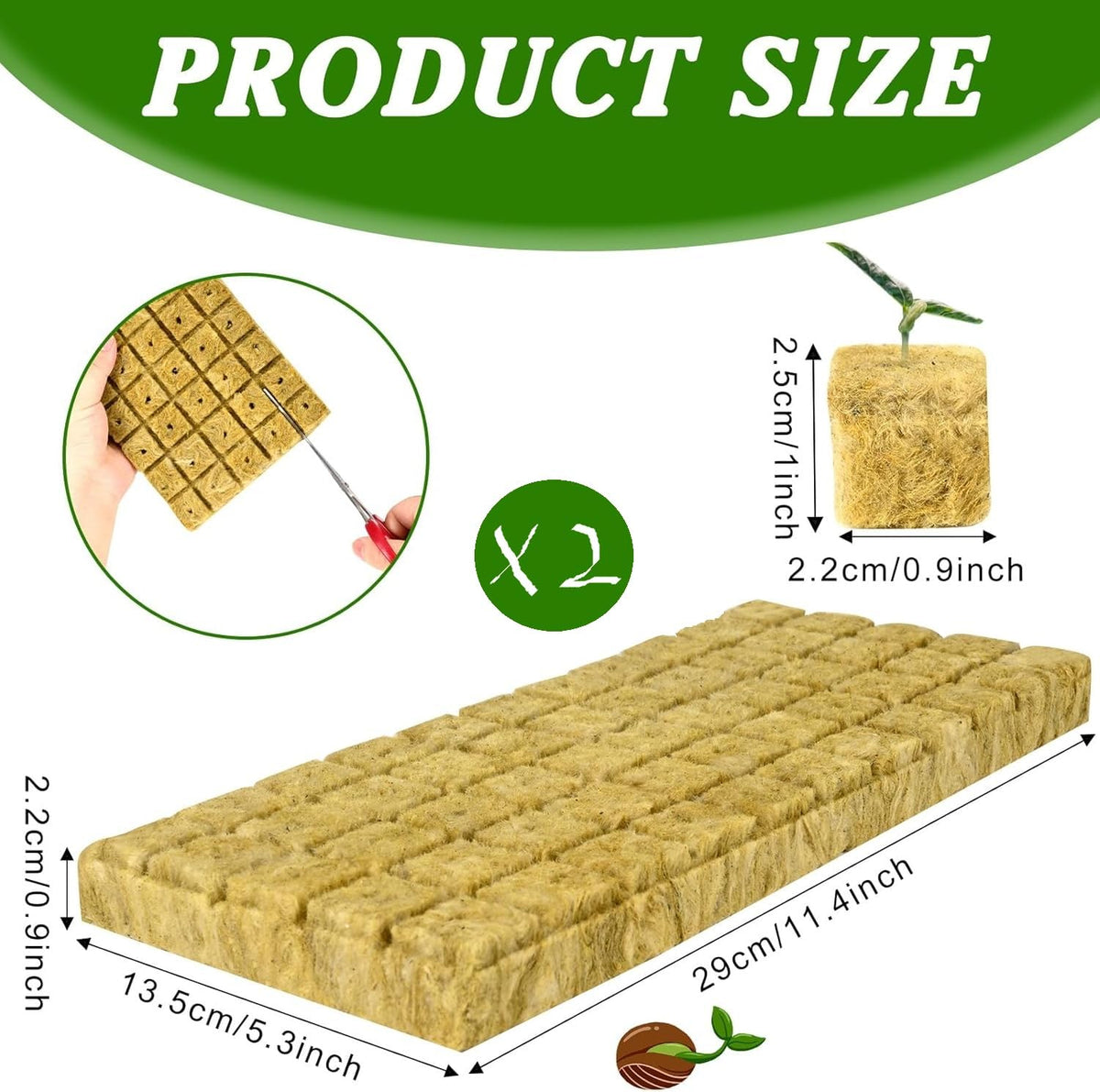 HASTHIP Seed Starter Rockwool Cubes for Hydroponics and Seedlings 100 pcs 0.98 in Cuttable Pads