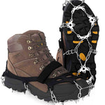 HASTHIP® Crampones Antideslizantes para Hielo y Nieve,19 Pinchos de Acero Inoxidable y Silicona Resistente,Tacos de Tracción para Botas Senderismo Escalada en Invierno Negro-L