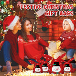 HASTHIP Christmas Gift Bags 50pcs for Small Holiday Gifts with Tie Up Closures | Red Snowman Print 13.5x23cm