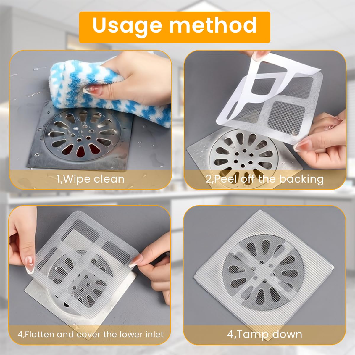 HASTHIP Disposable Shower Drain Hair Catcher for Bathroom with 4mm Holes | 20 Pack 4x4 in & 13ft Mesh