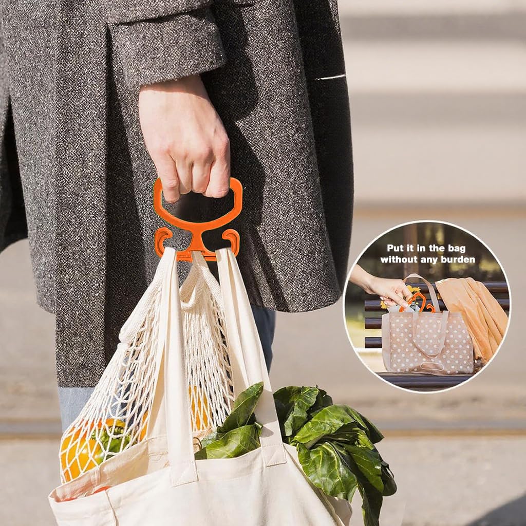 HASTHIP Shopping Bag Handle for Carrying Multiple Bags with Dual Hooks and 100lbs Capacity | Orange