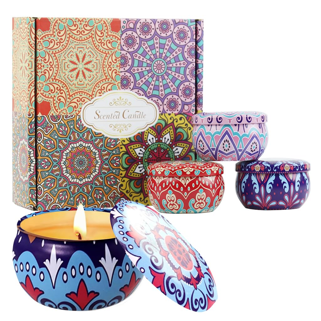 HASTHIP Scented Candles Gift Set for Home with 4×60 g Natural Scents & Tin Jars | Ideal Gifts