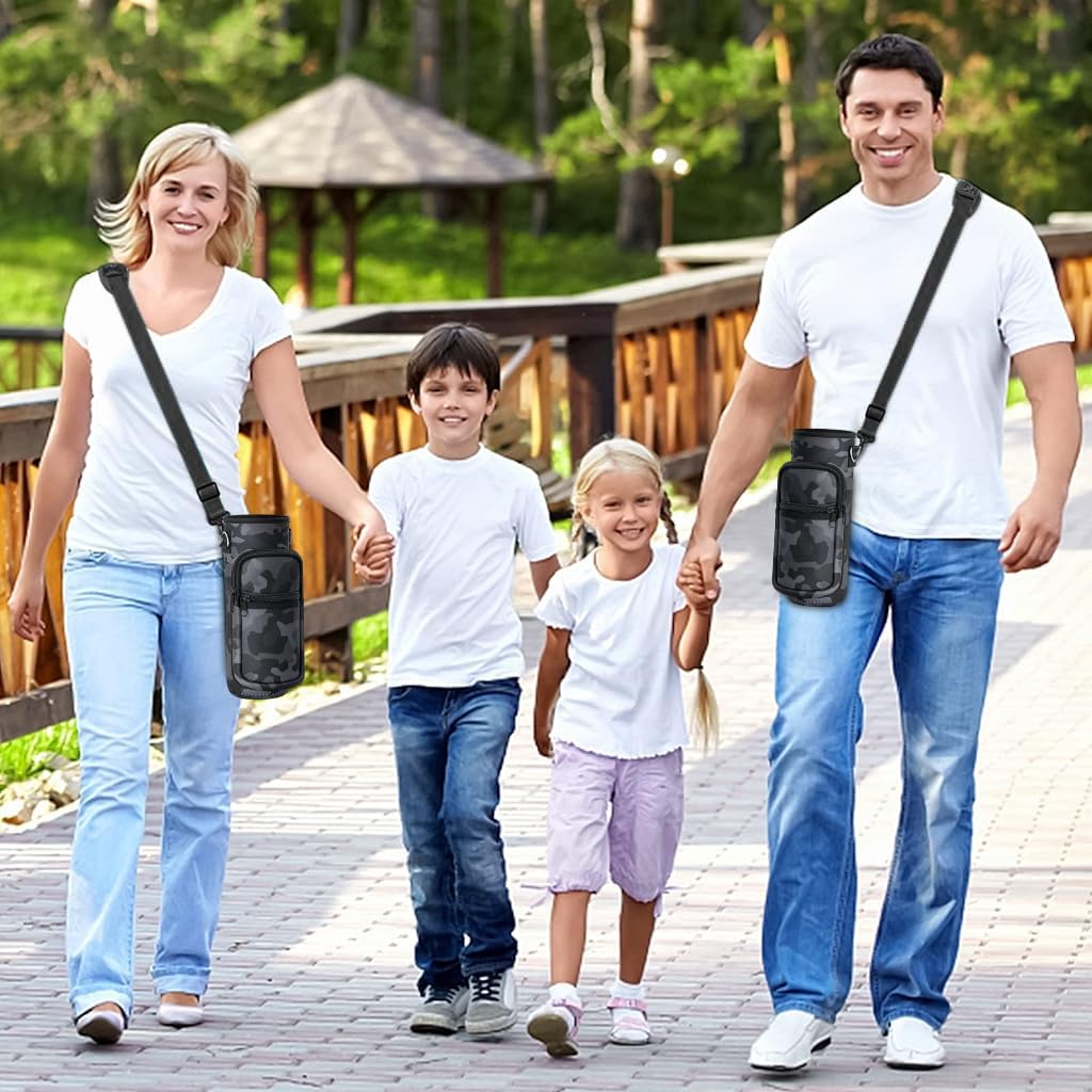 Water Bottle Carrier Bag with Pocket for Stanley 40 OZ Tumbler with Adjustable Shoulder Strap, Sports Water Bottle Accessories Accessories for Hiking Travelling Camping, Black