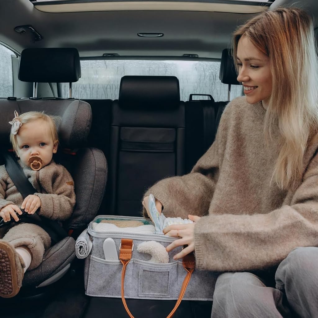 HASTHIP® Organizador de Pañales de Bebé Fieltro con Asas,Cesta Portátil Multi Compartimentos para Artículos Bebé,Bolsa Organizadora para Mamá,Regalo Baby Shower y Esenciales
