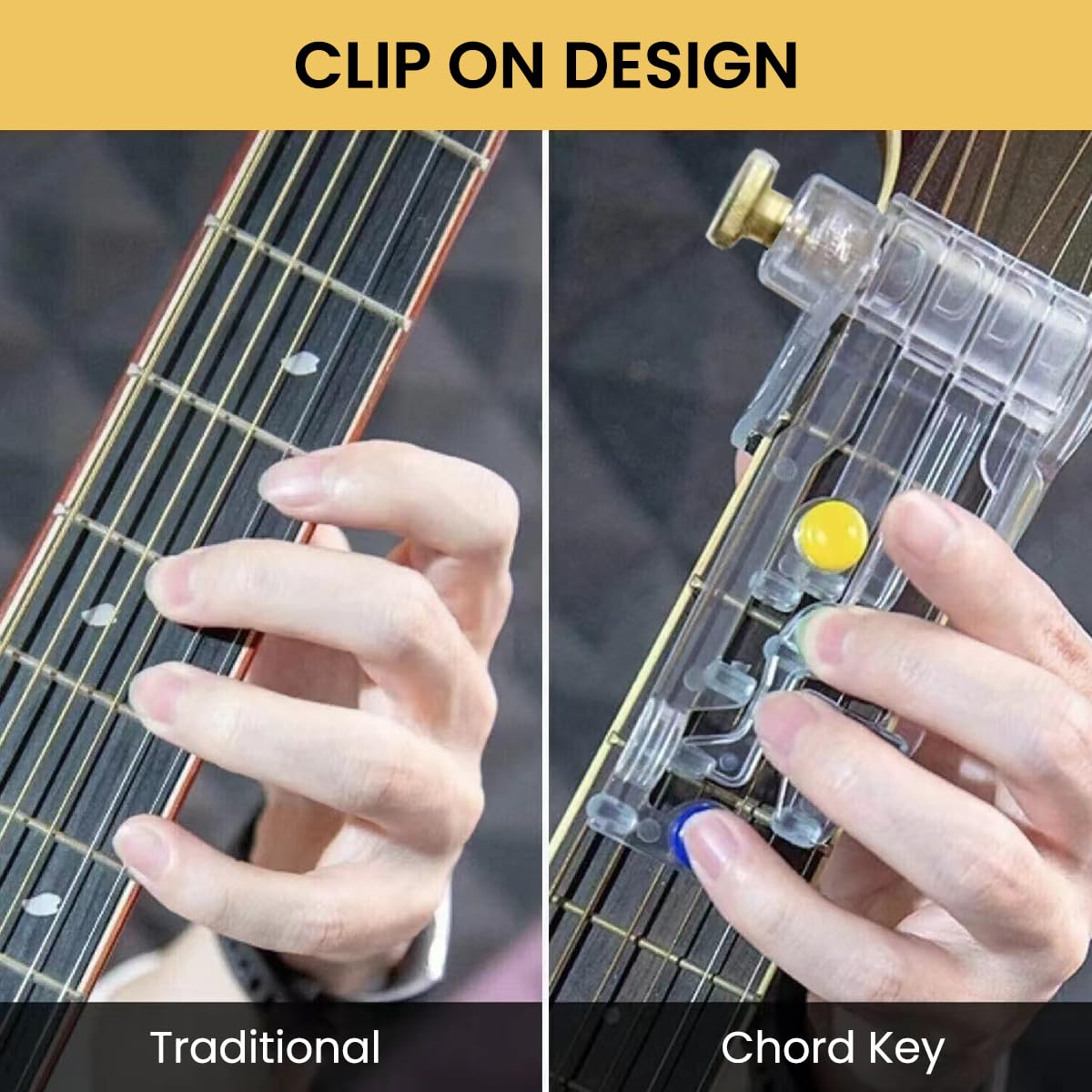HASTHIP Guitar Chord Learning Tool for Beginners with Clip-On Presser and 12.5 x 7.5 cm Ergonomic Design | Pain-Free Practice Aid for Indian Youth