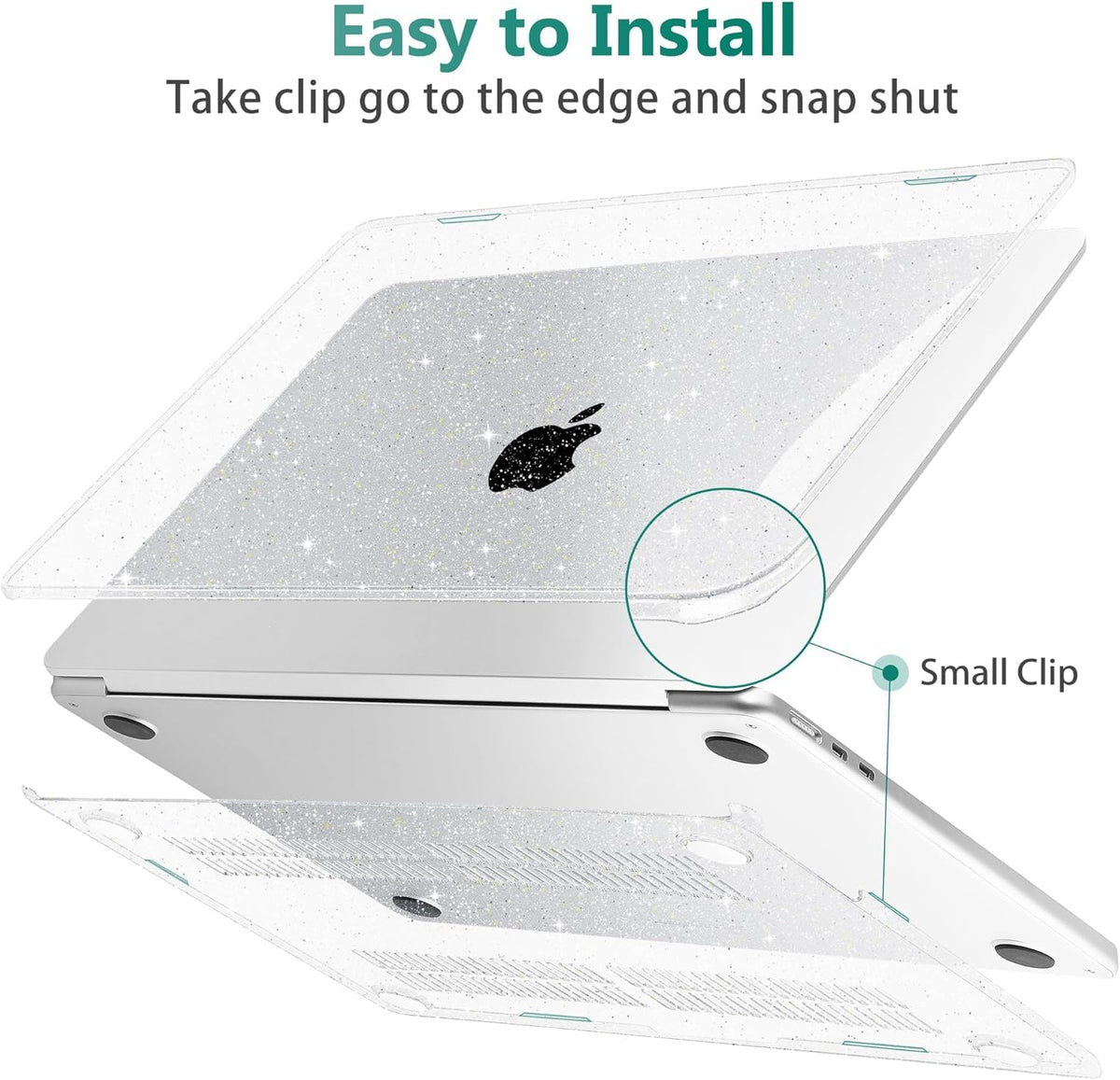 HASTHIP Laptop Cover for MacBook Air 13.6 inch with Clear Glitter Hard Shell | Anti Scratch Protection