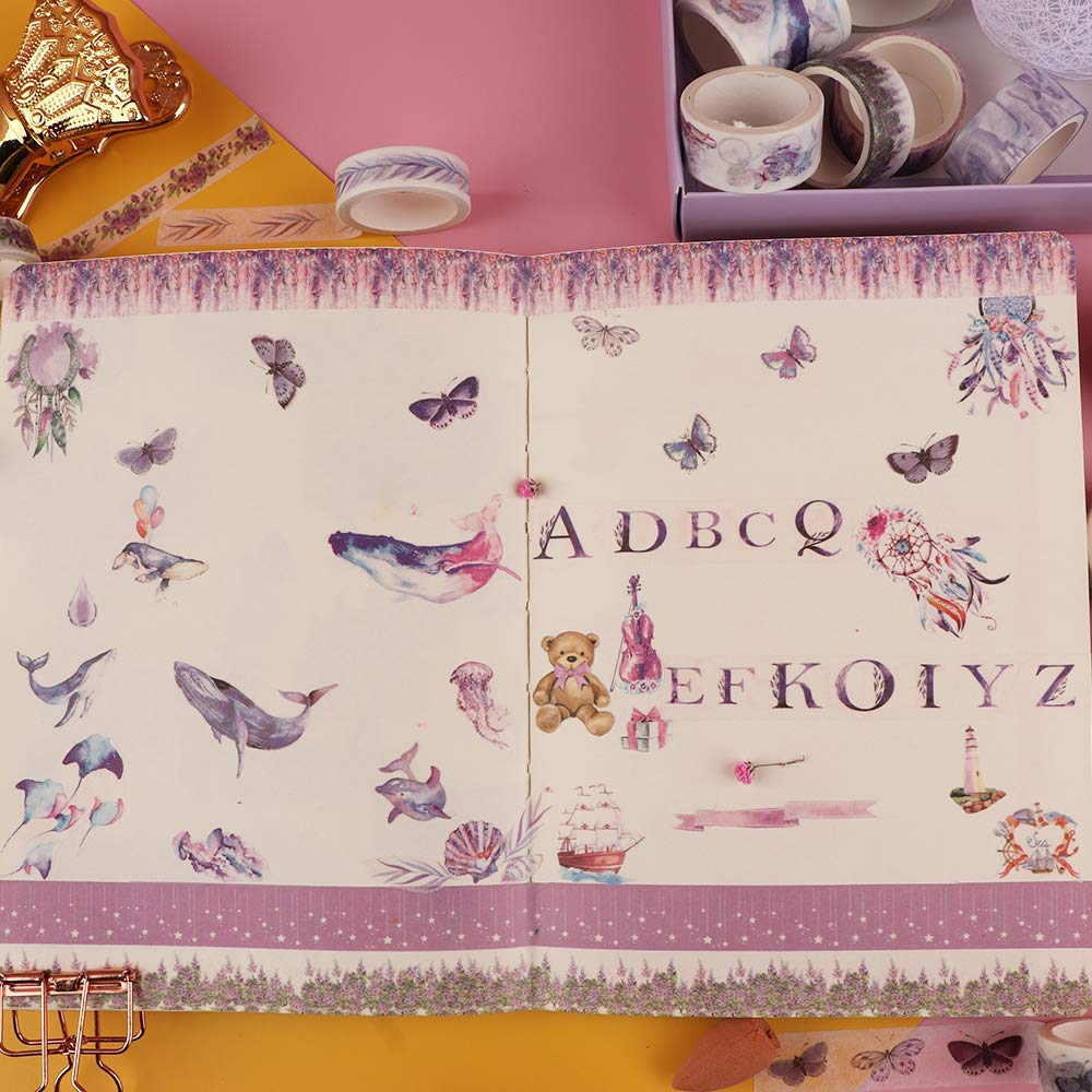 HASTHIP 20 Rolls Washi Tape Set, Vinatge Masking Tape with 3 Sizes 10/15/30mm Wide, Bullet Journal, Planners, Scrapbooking (c4)