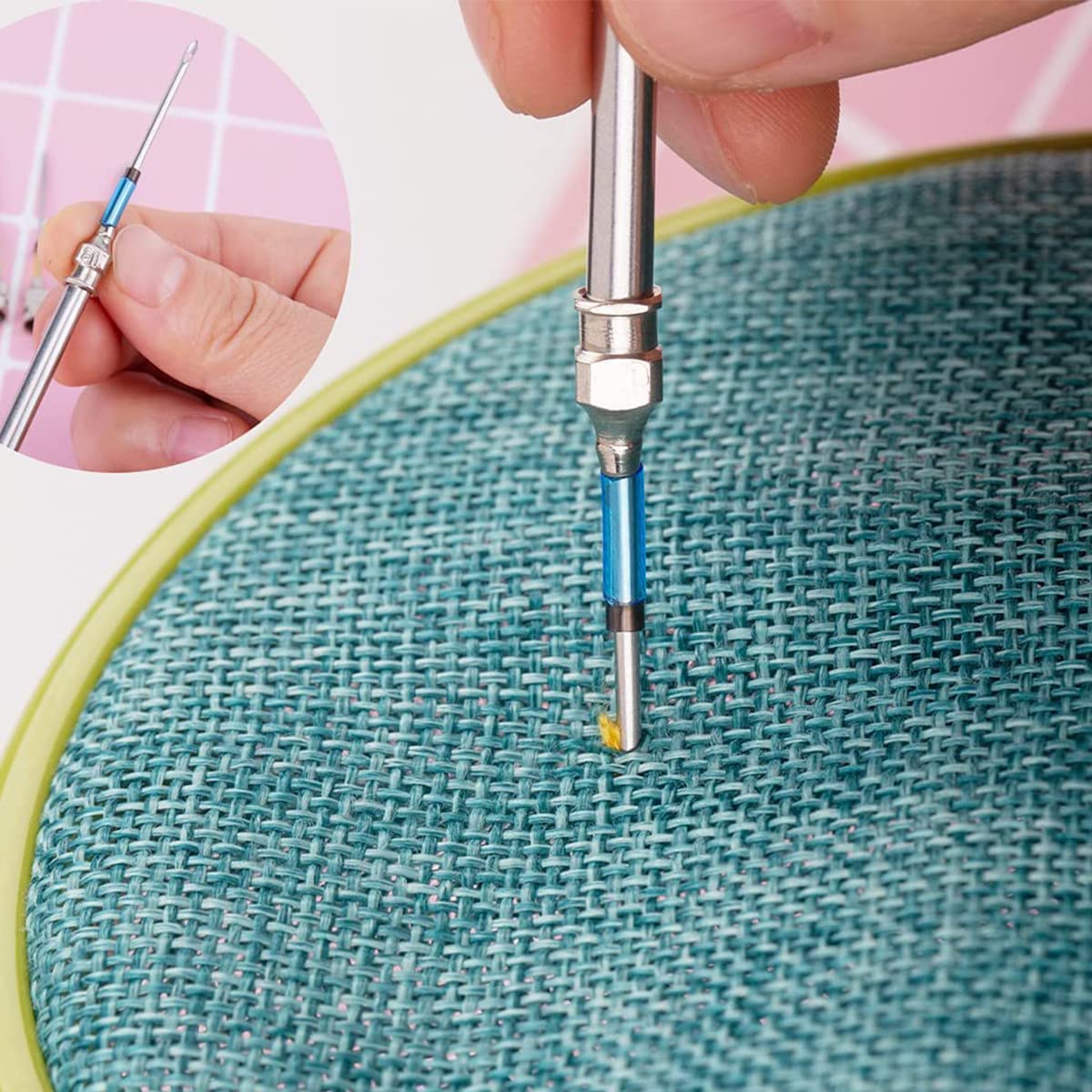HASTHIP Punch Needle Set for DIY Embroidery and Tufting with 12PCS Needles & Wooden Handle | Ideal for Beginners and Crafts Enthusiasts