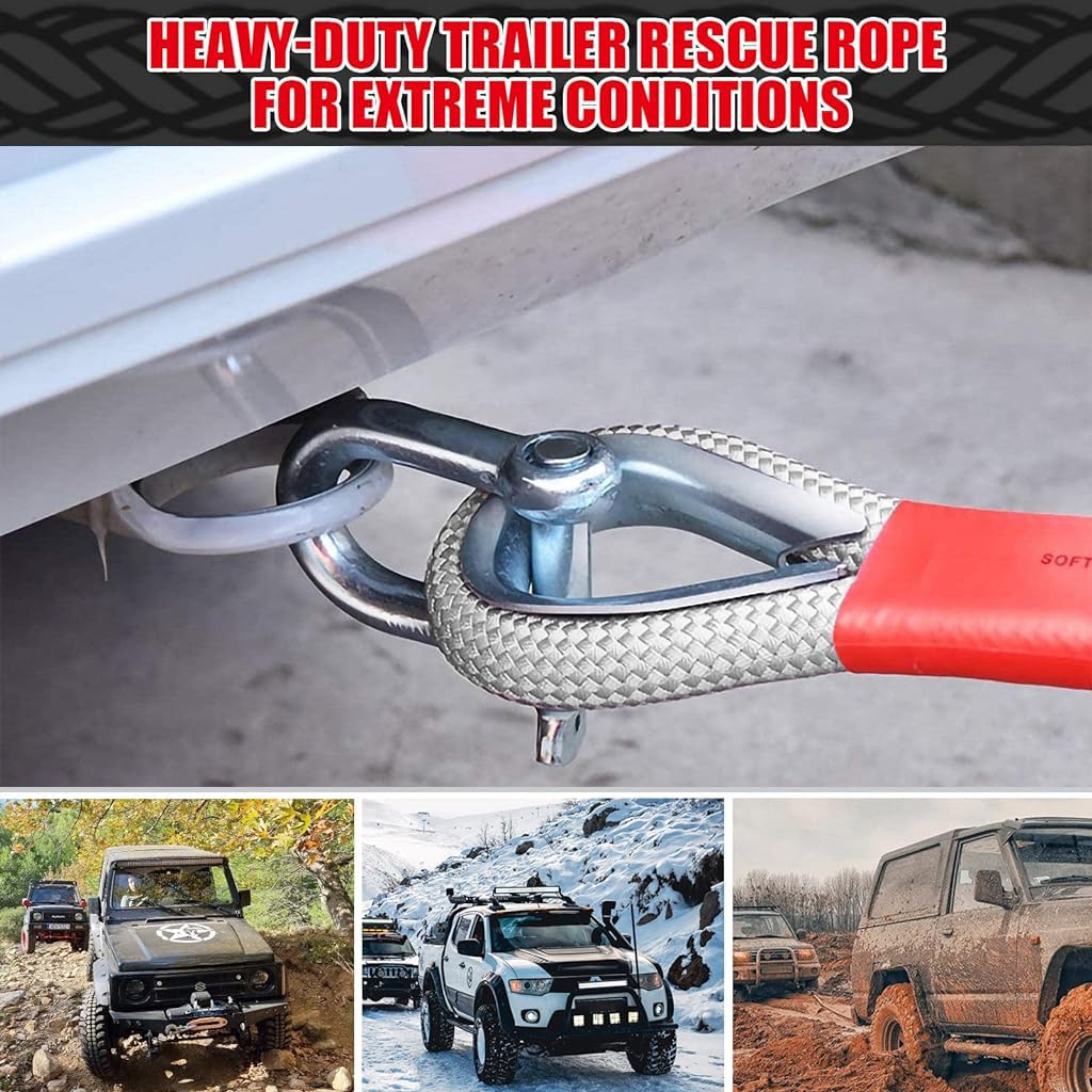 HASTHIP® 13ft -18Tons Tow Rope, Heavy Duty Towing Strap with Screw Fixed D Ring, Woven Nylon Car Toe Cable for Car