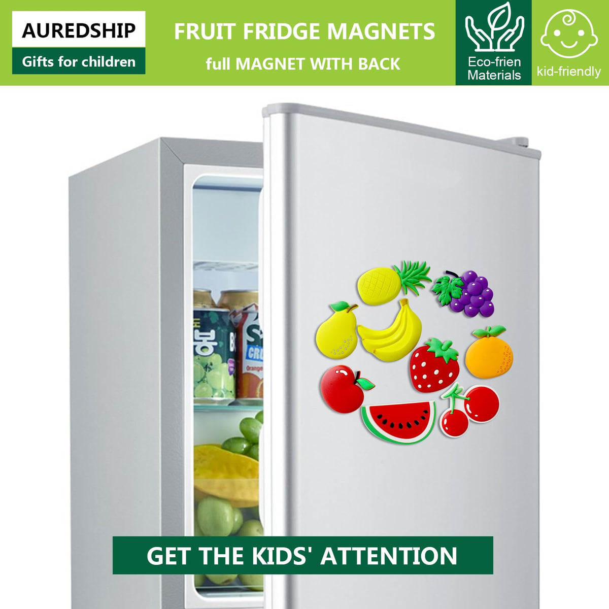 HASTHIP Refrigerator Magnets Set of 10 for Kitchen Decor with 1.57 in Cute PVC Fruits | Fun Gift