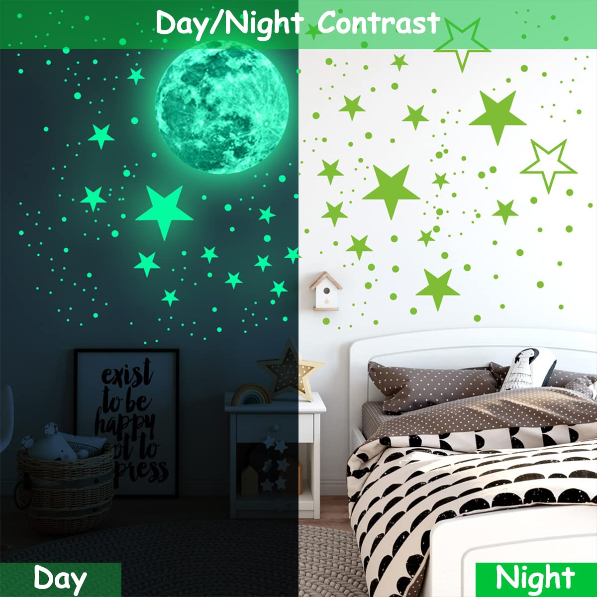 HASTHIP 3D Luminous Wall Stickers for Kids Room with 30cm Moon and 435pcs Stars | Waterproof PVC Night Glow Decoration
