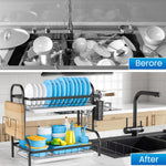 HASTHIP Dish Drying Rack for Kitchen with Double Layer Design and Removable Tray 43x23.5x39cm