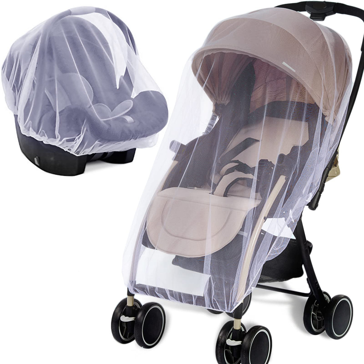 HASTHIP® 2 Piezas Mosquitera Elástica para Cochecito y Cuna 1.5m, Red Protectora de Malla Fina para Bebé, Compatible con Silla de Paseo, Moisés y Uso Exterior