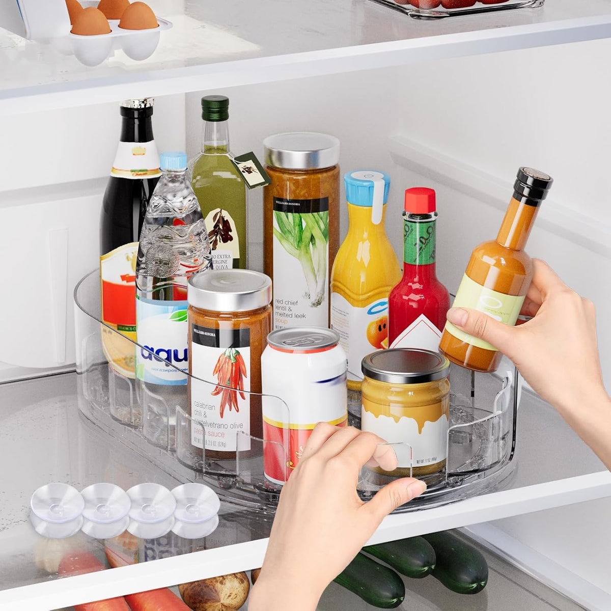 HASTHIP® Turntable Refrigerator Drink Organizer Rack,Beverage Holder for Cans & Bottles, Space-Saving Fridge Storage Shelf