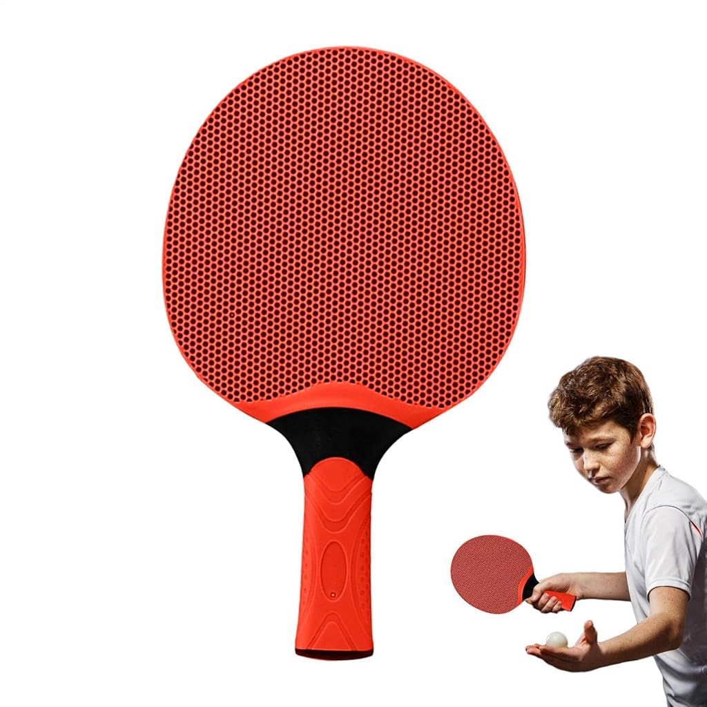 HASTHIP® Outdoor Table Tennis Bat, Rubber PingPong Paddle, 5.75x9.69x1.1 Inches Anti-Slip Game Equipment, Red/Green Athlete Training Necessity, Table Tennis Racket for Players-Red