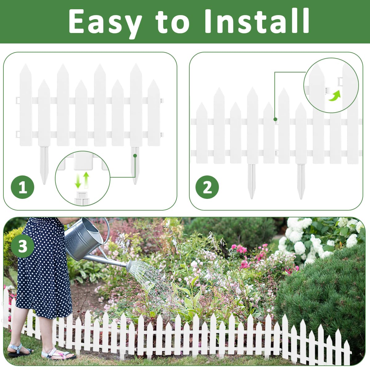 HASTHIP® Outdoor Garden Fence Border - Garden Edging Fence Decorative - White Garden Picket Fence Panels - Weather-Proof PVC Garden Fence Decorative - Flower Bed Fencing for Pathway, Yard,Lawn