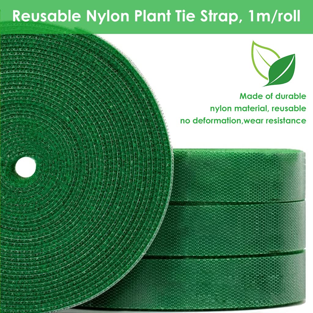 HASTHIP Plant Tie Strap for Garden Support with Hook and Loop Design 20 pcs 1 m Nylon Rolls