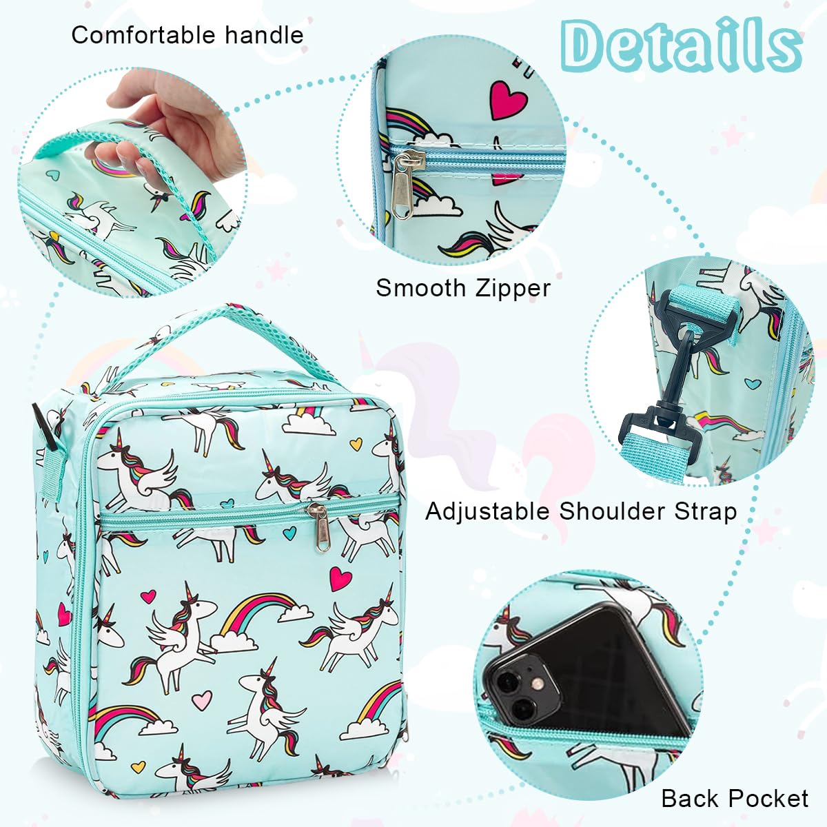 Lunch Box Bag, Insulated Lunch Bags for Camping School Picnic, Portable Lunch Box Bag for Office Man Women Student Kids Bento Box Pouch, Black