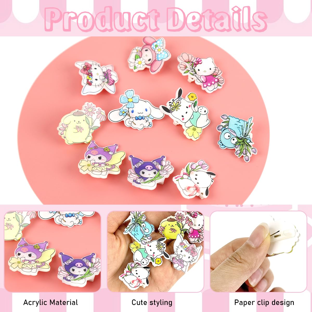 HASTHIP Kawaii Pins for Backpacks featuring 10 Acrylic Cartoon Character Brooches | Cute Kitty Charms for Bags and Jackets