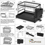 HASTHIP® Dish Drying Rack, Double Dish Drying Rack, Dish Drying Stand with Utensil Holder & Drainboard Tray & Cutting Board Holder, Large Capacity Dish Drainer Collapsible Rust-Resistant Dish Rack