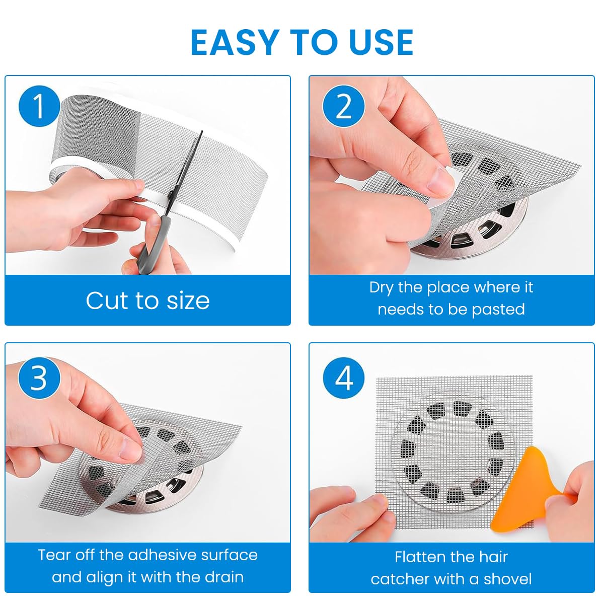 HASTHIP Disposable Shower Drain Hair Catcher for Bathroom with 4mm Holes | 20 Pack 4x4 in & 13ft Mesh