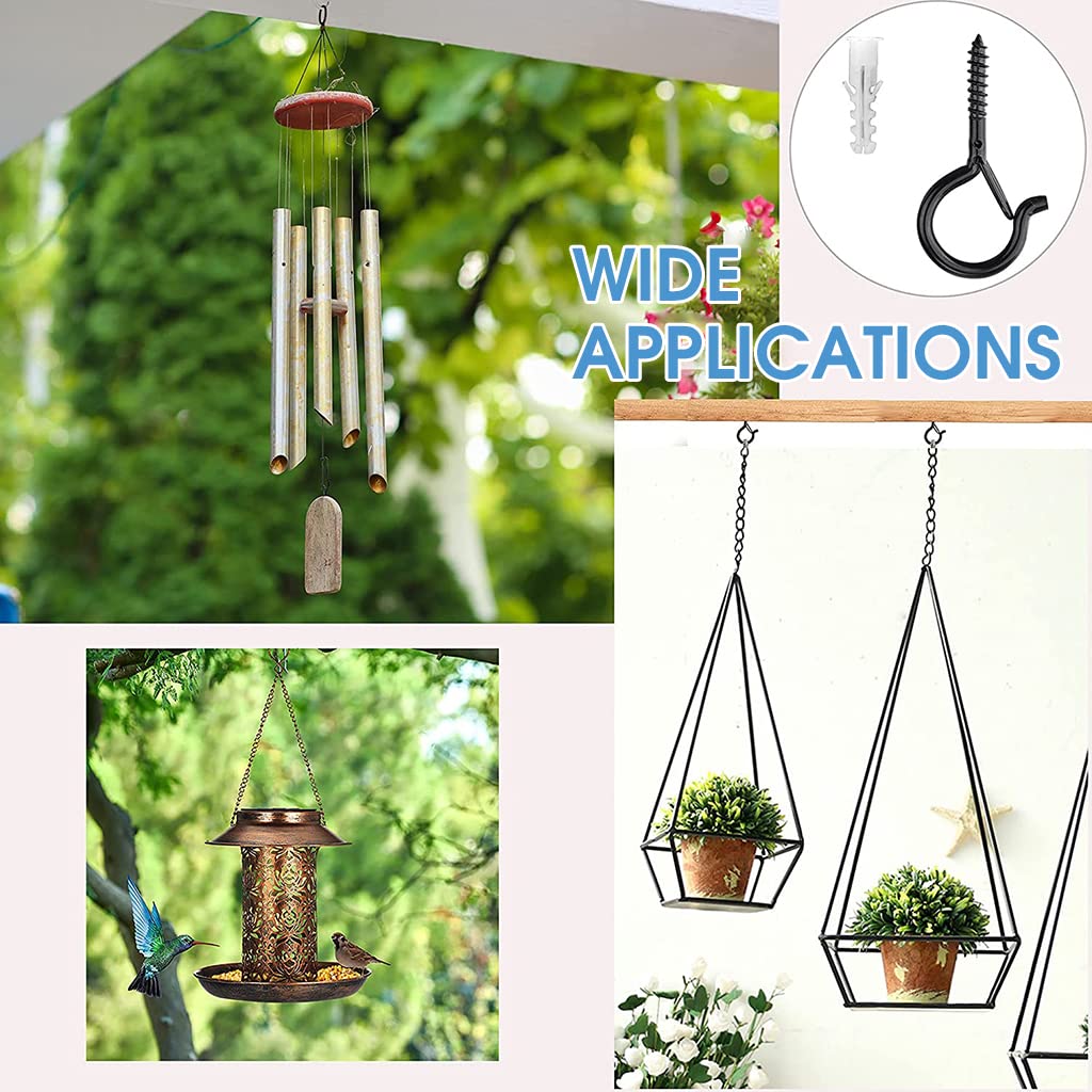 HASTHIP 20Pcs Screw Wall Hooks for Outdoor String Lights, Outdoor Hooks for Light Eye Hooks Screw-in Cup Hooks Ceiling Hooks with Safety Buckles, Hanging Hooks for Plants Pot (Black)